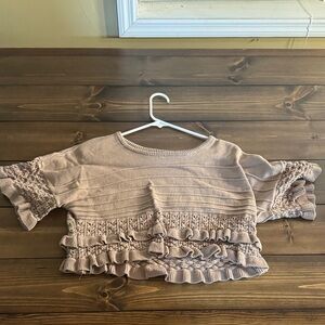 Ruffled Knit Crop Top in Beige